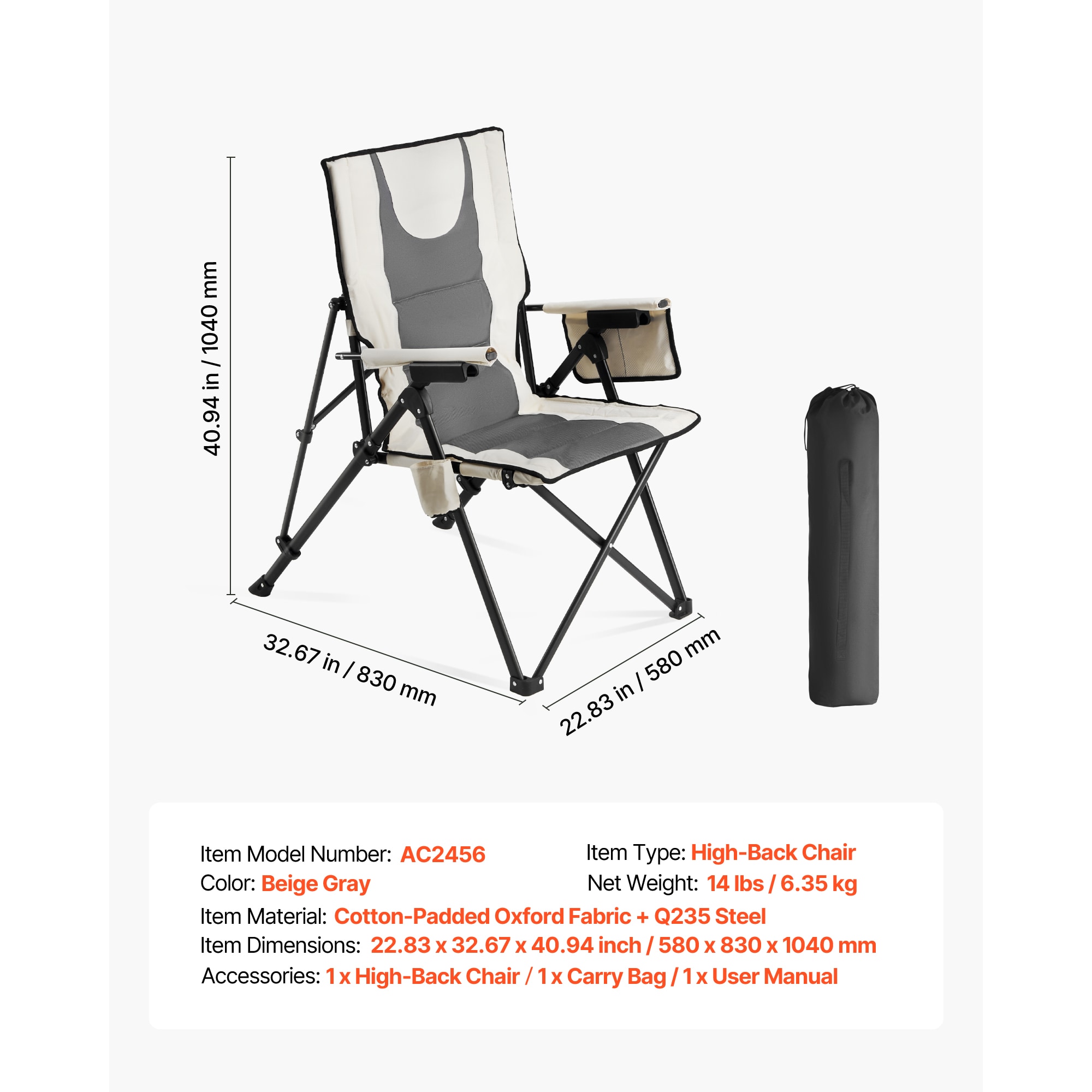 Folding Camping Chair With Headrest And Armrests Outdoor Seat_voghion.com